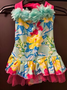 Floral Ruffle Halter Swim Suit with Mint & Pink Accents 18 months Baby